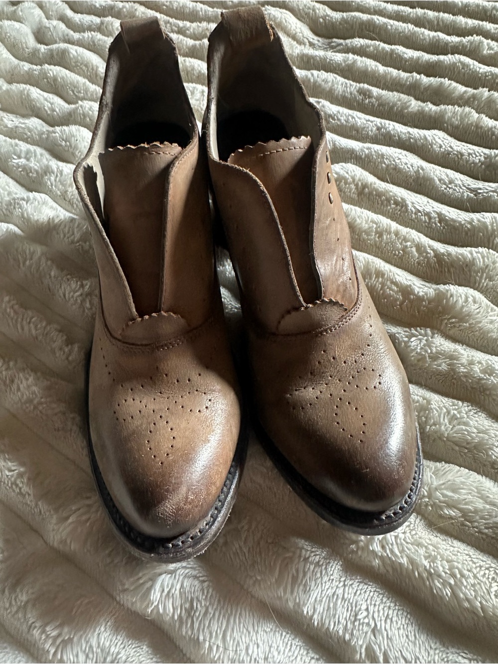freebird Brown Leather Ankle Booties with Wingtip Perforation